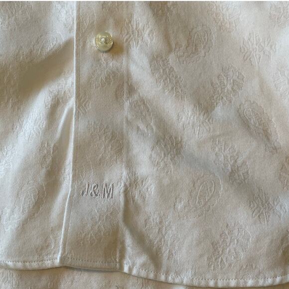Johnston & Murphy Button Up Shirt Tailored Fit Sz L White Tonal Paisley Cotton - Picture 11 of 16